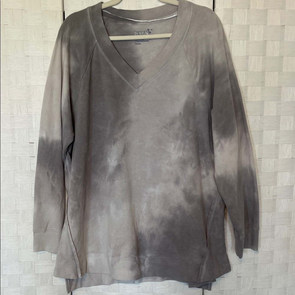Terra & Sky Gray Tie-Dye Sweatshirt Size 1X (16W-18W) PTP 25”-28” GUC